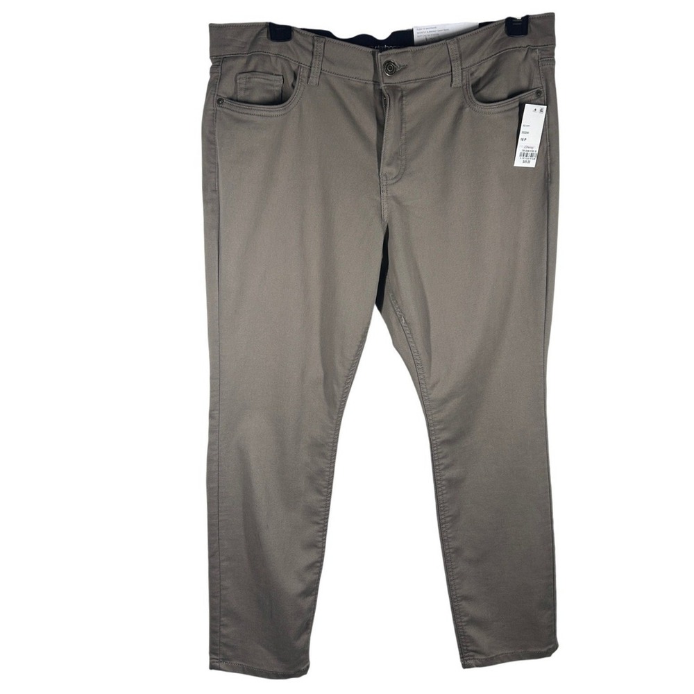 Liz Claiborne Sara Slim Leg Pants Womens 16P Brown Mid Rise Tummy Panel NWT